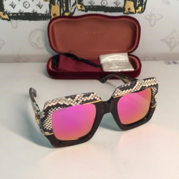 New Authentic ✨ Gucci GG0484S 006 – Oversized Havana Square Pink Mirror Lenses ✨ - Picture 6 of 12